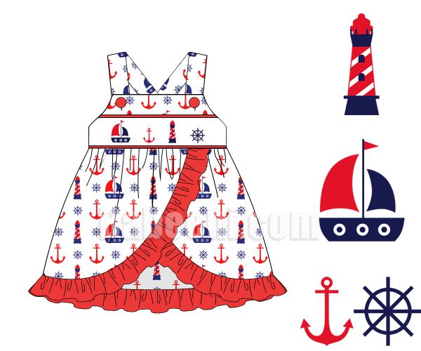 Baby Girl Sailboat & Tower knit dress- DR 2705